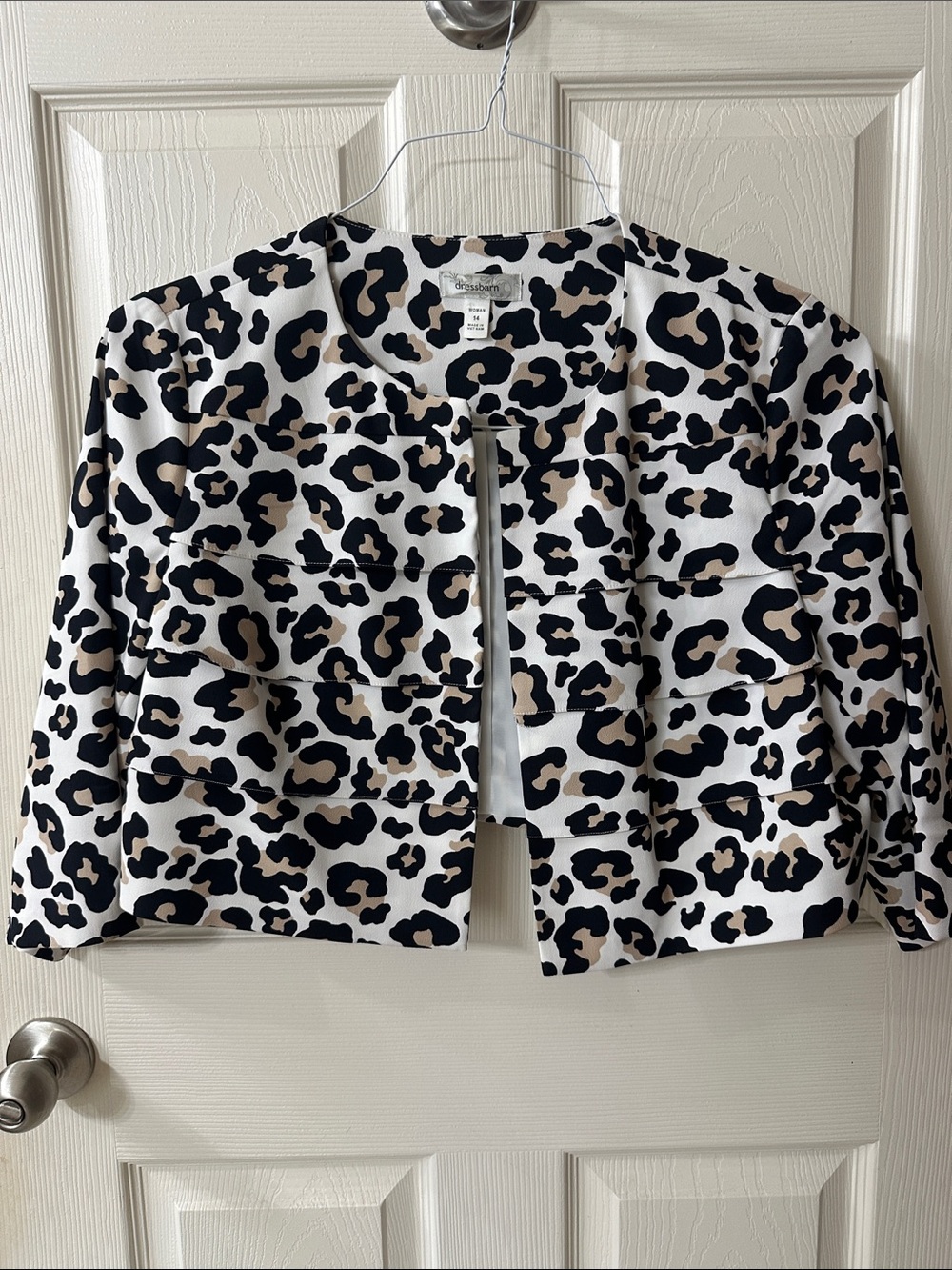 Dress Barn Black, White & Taupe Leopard Cropped Blazer